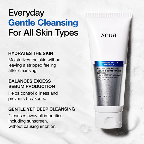 Anua 8 Hyaluronic Acid Hydrating Gentle Foaming Cleanser | Moisture-Rich Deep Cleanse