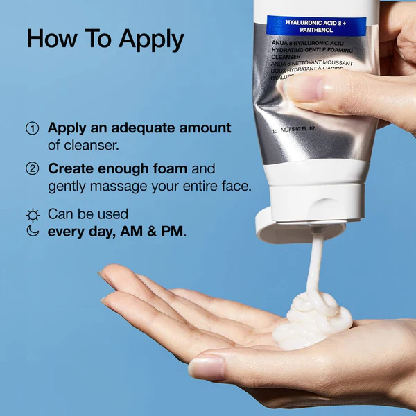 Anua 8 Hyaluronic Acid Hydrating Gentle Foaming Cleanser | Moisture-Rich Deep Cleanse